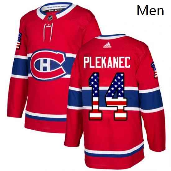 Mens Adidas Montreal Canadiens 14 Tomas Plekanec Authentic Red USA Flag Fashion NHL Jersey
